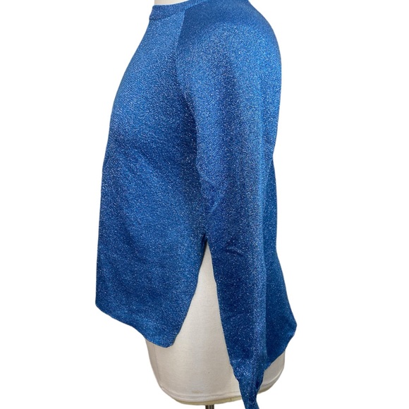 Blue metallic split hem Crewneck sweater - Picture 3 of 5